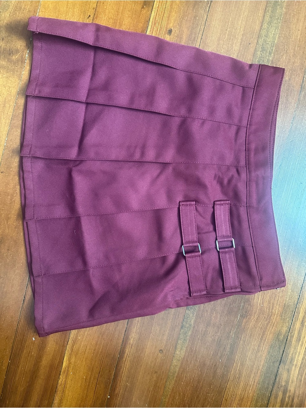 French Toast Maroon Pleated School Skirt with Double Buckle Detail